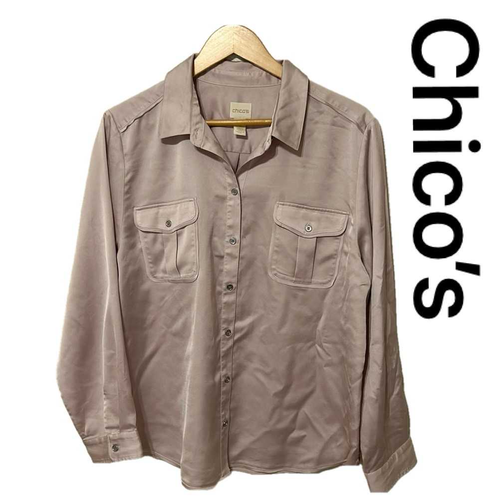Chico’s rose gold blouse long sleeve size 3 GUC…